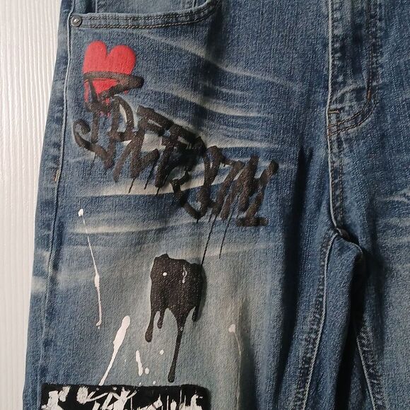 Rue21 Men's Graphic  Skinny Supreme Flex Black Jeans 32/32 - Picture 6 of 15